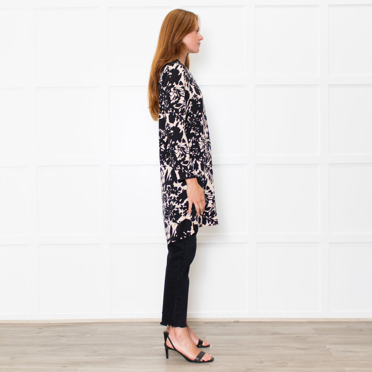 Diane Von Furstenberg Black Beige Floral Tunic