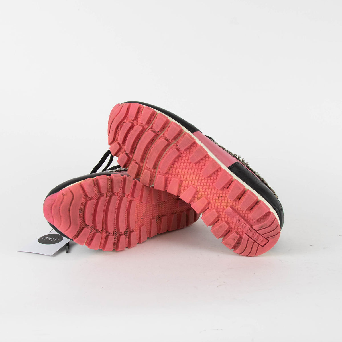 Prada Black Pink Diamante Lace Up Trainers