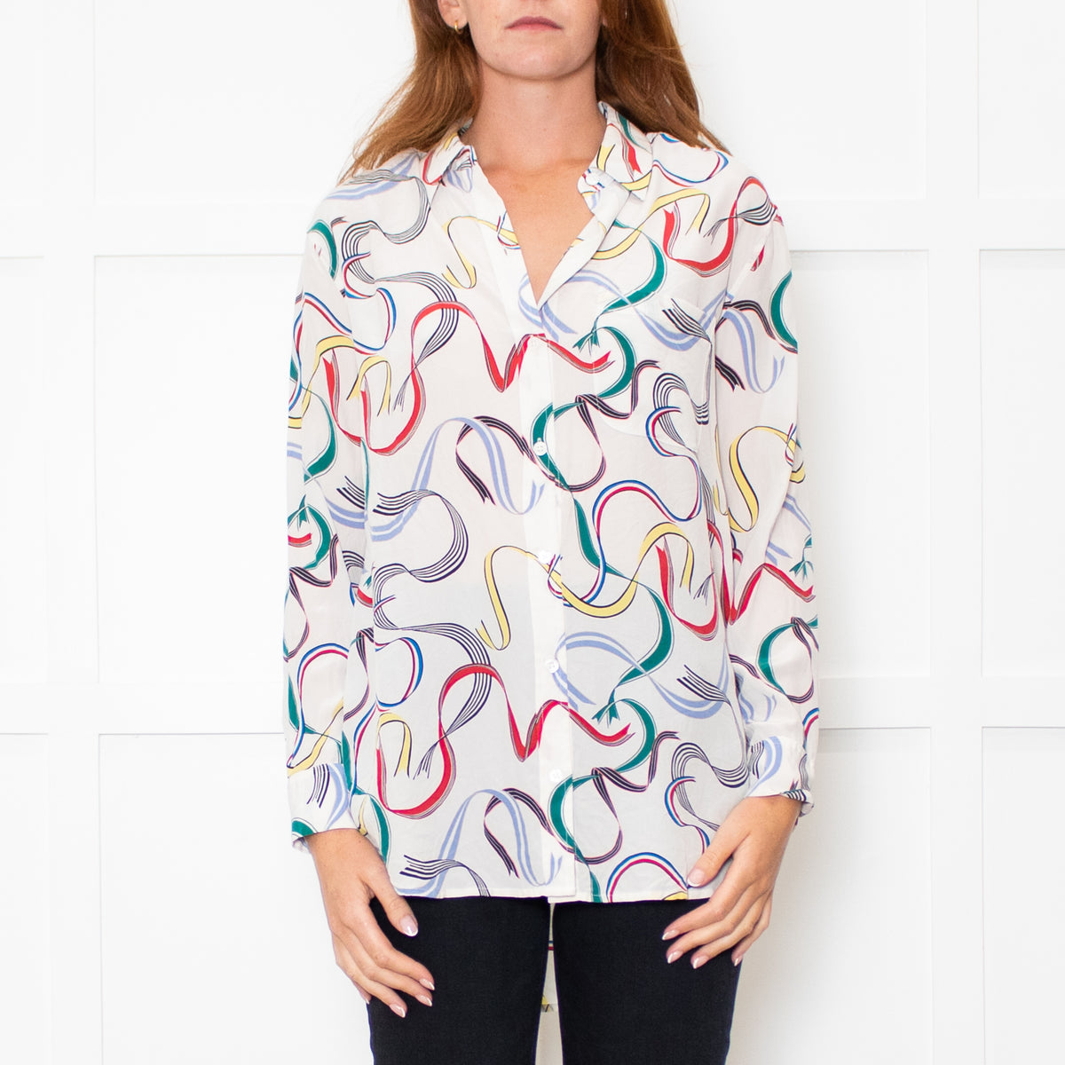 Equipment White Multi Colour Print Silk Shirt