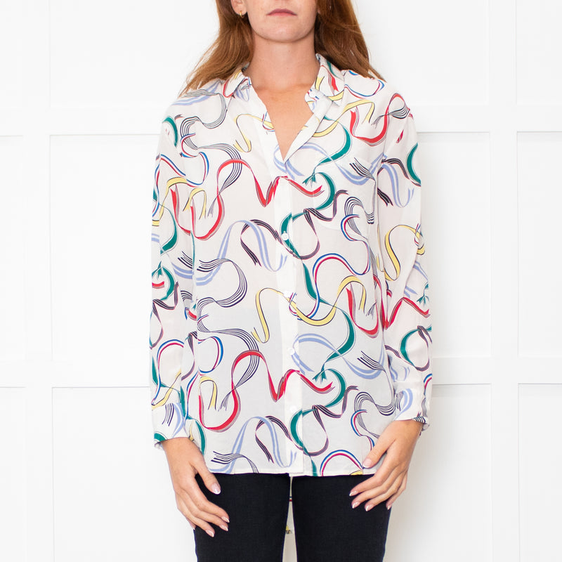 Equipment White Multi Colour Print Silk Shirt