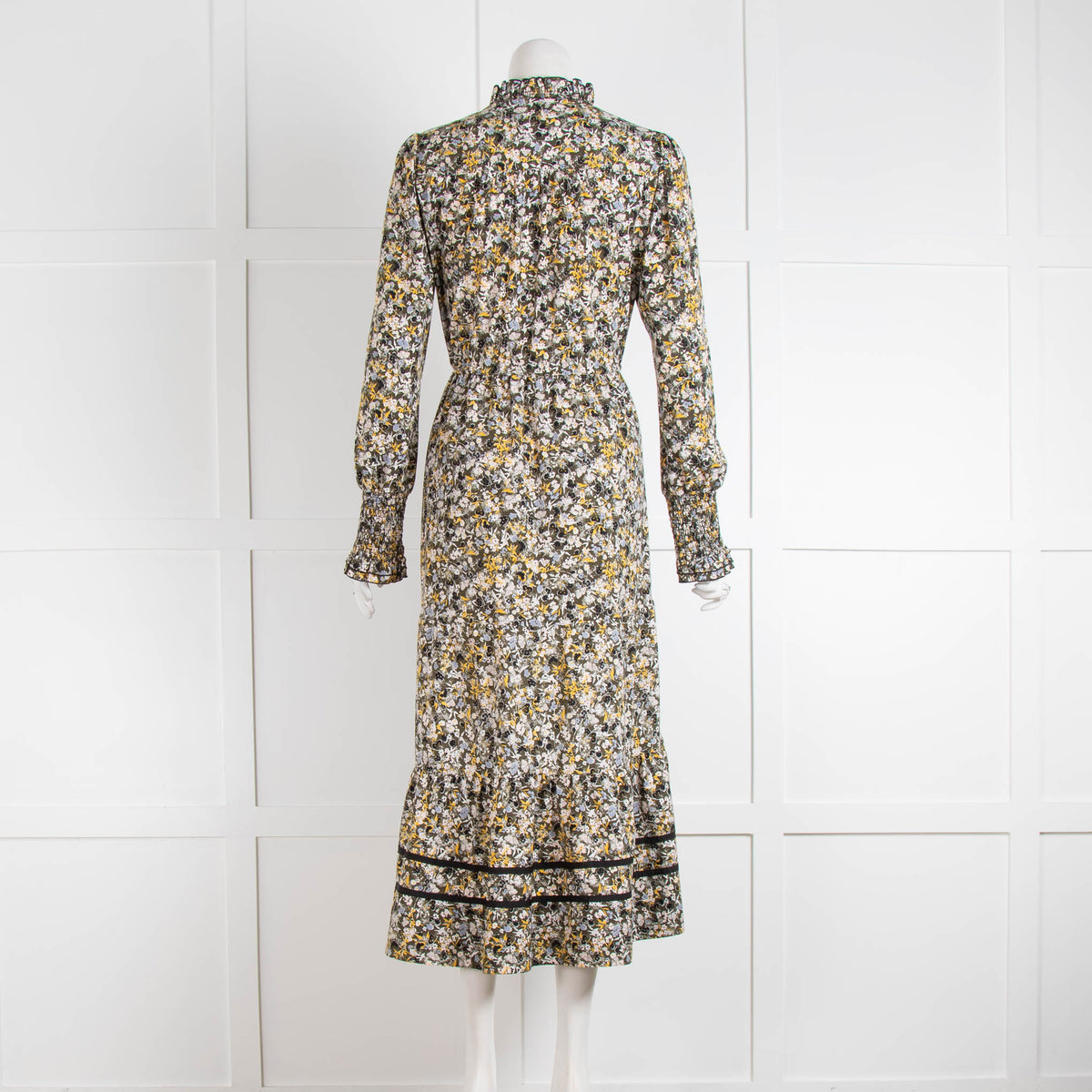 ME EM Green Floral Waist String Long Sleeve Dress