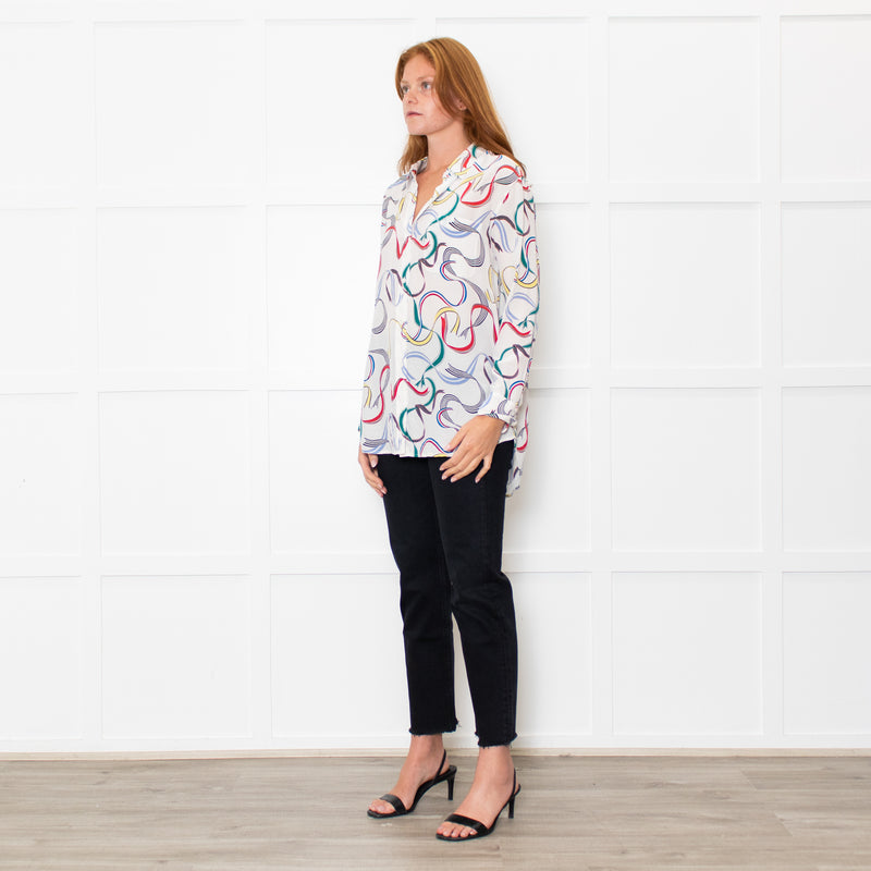 Equipment White Multi Colour Print Silk Shirt