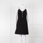 Louis Vuitton Black Boucle Strappy Dress with Gold Button Detail
