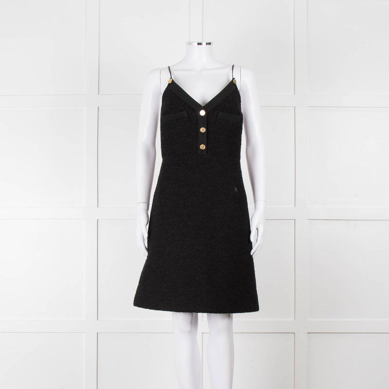 Louis Vuitton Black Boucle Strappy Dress with Gold Button Detail