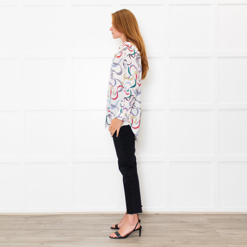 Equipment White Multi Colour Print Silk Shirt