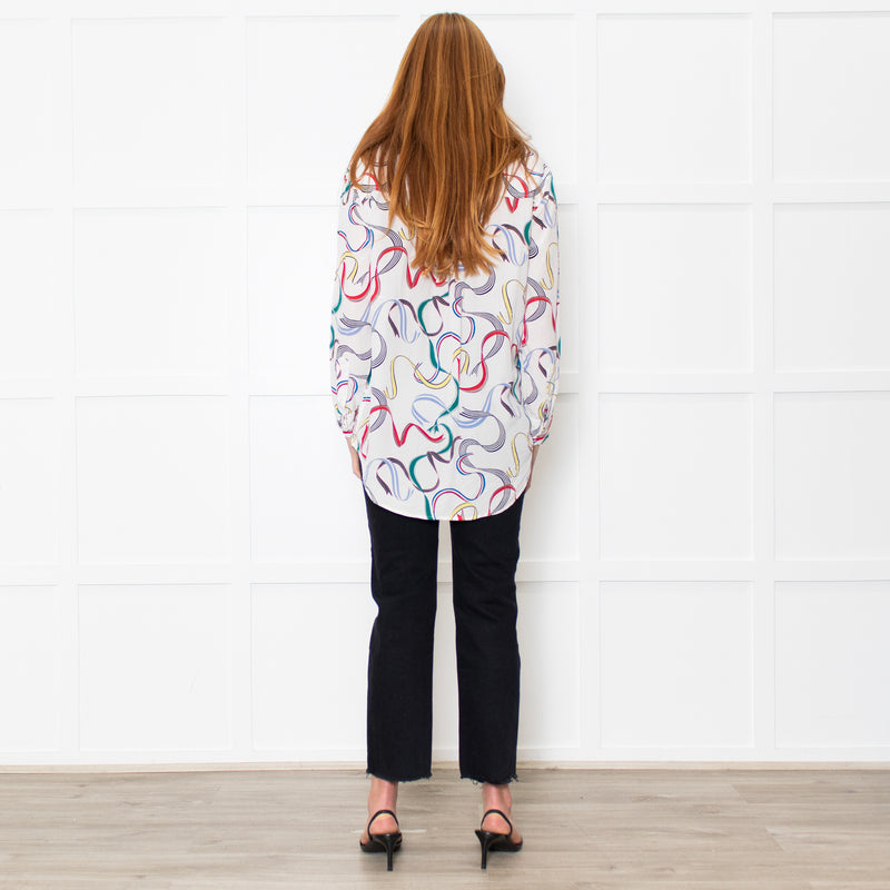Equipment White Multi Colour Print Silk Shirt