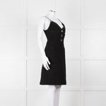 Louis Vuitton Black Boucle Strappy Dress with Gold Button Detail