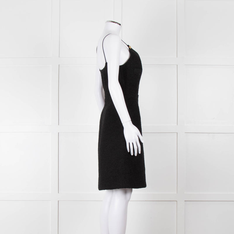Louis Vuitton Black Boucle Strappy Dress with Gold Button Detail