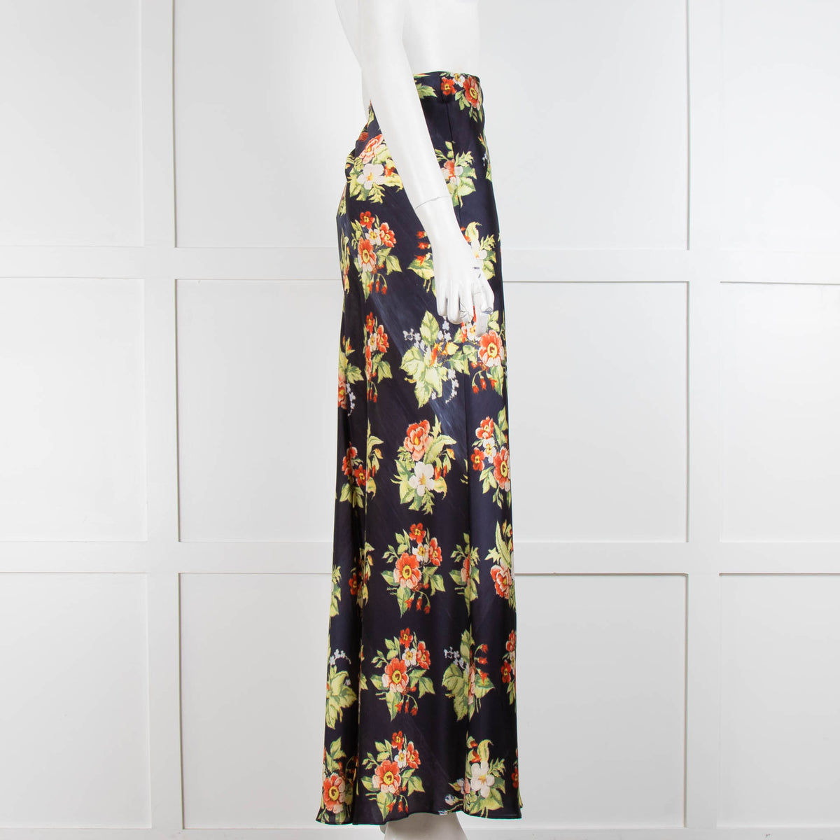Paco Rabanne Navy Green Orange Floral Slip Skirt