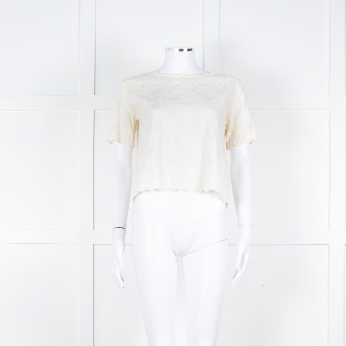 Maje Cream Embroidered Short Sleeve Cotton Top