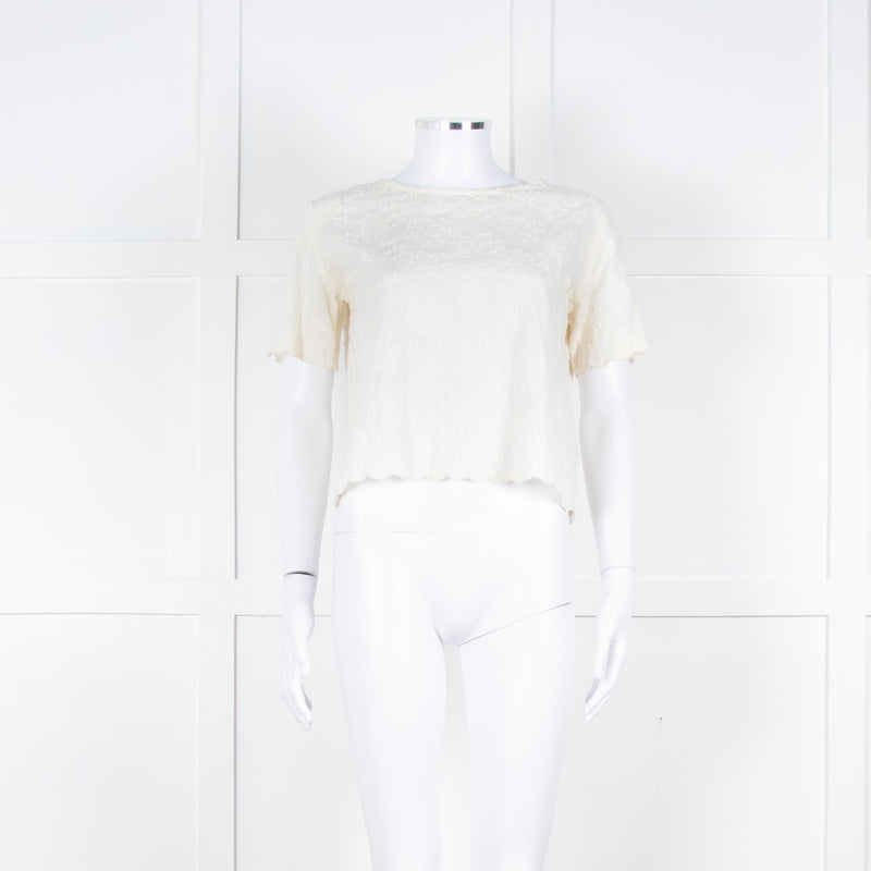 Maje Cream Embroidered Short Sleeve Cotton Top