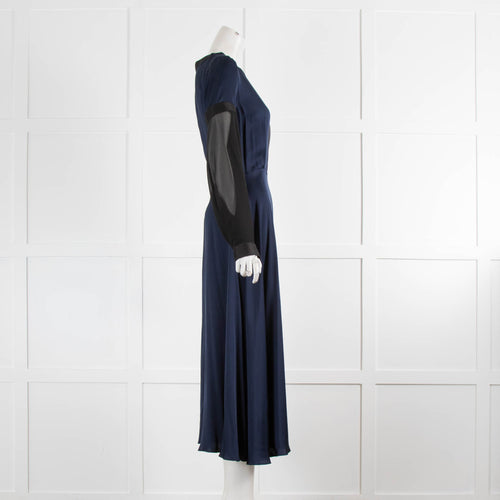 Amanda Wakeley  Navy Black Trim Sleeved Midi Dress