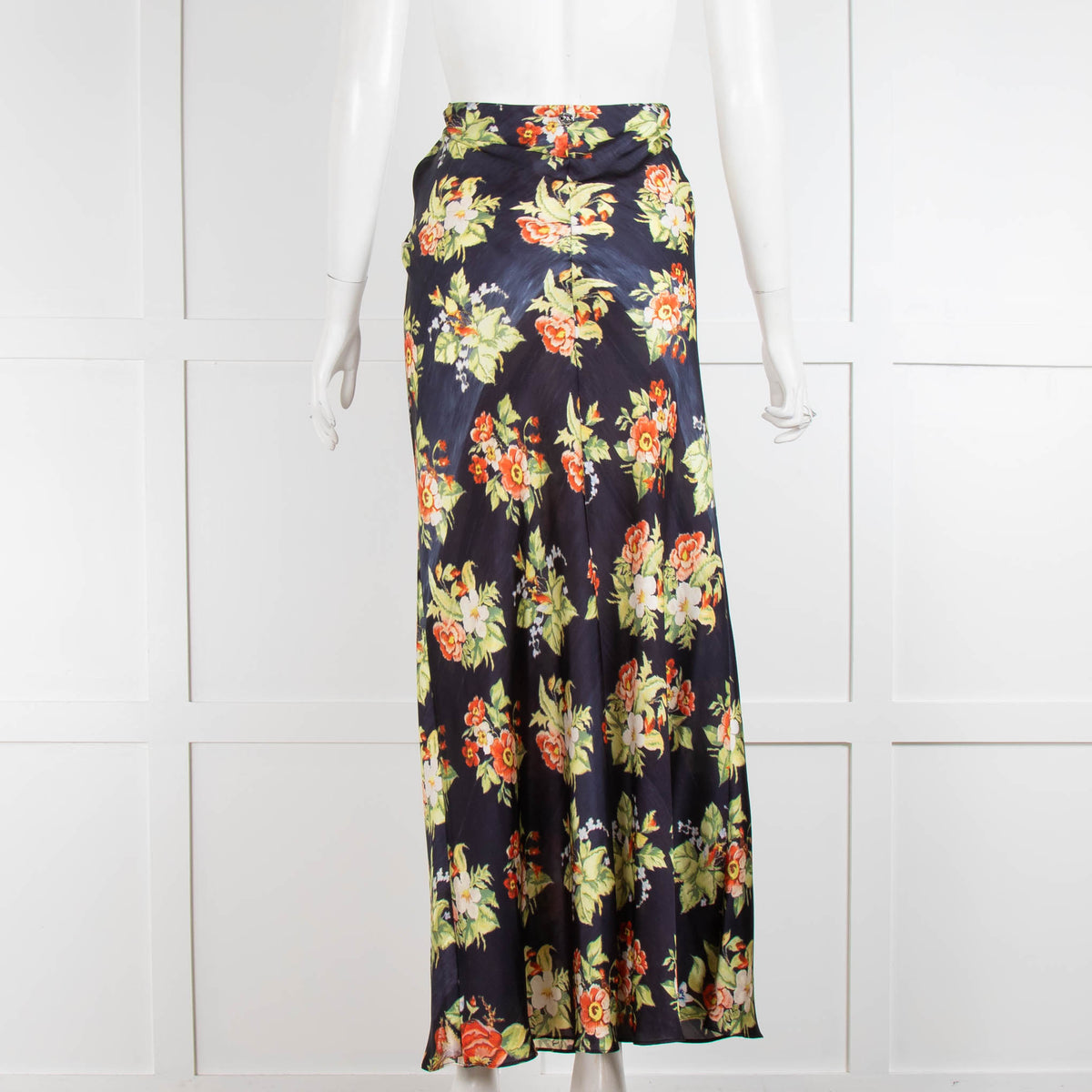 Paco Rabanne Navy Green Orange Floral Slip Skirt