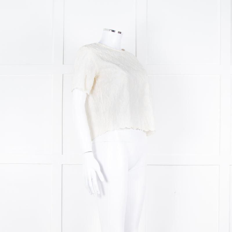 Maje Cream Embroidered Short Sleeve Cotton Top