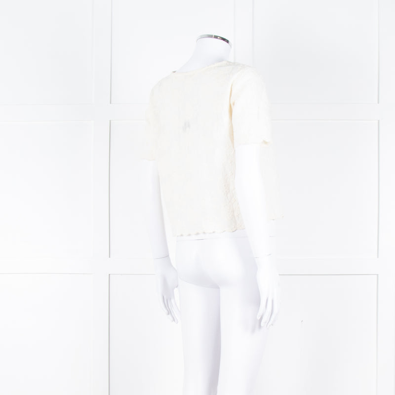 Maje Cream Embroidered Short Sleeve Cotton Top