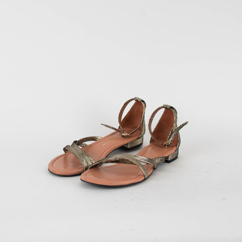 Robert Clergerie Bronze Metallic Flat Ankle Strap Sandals