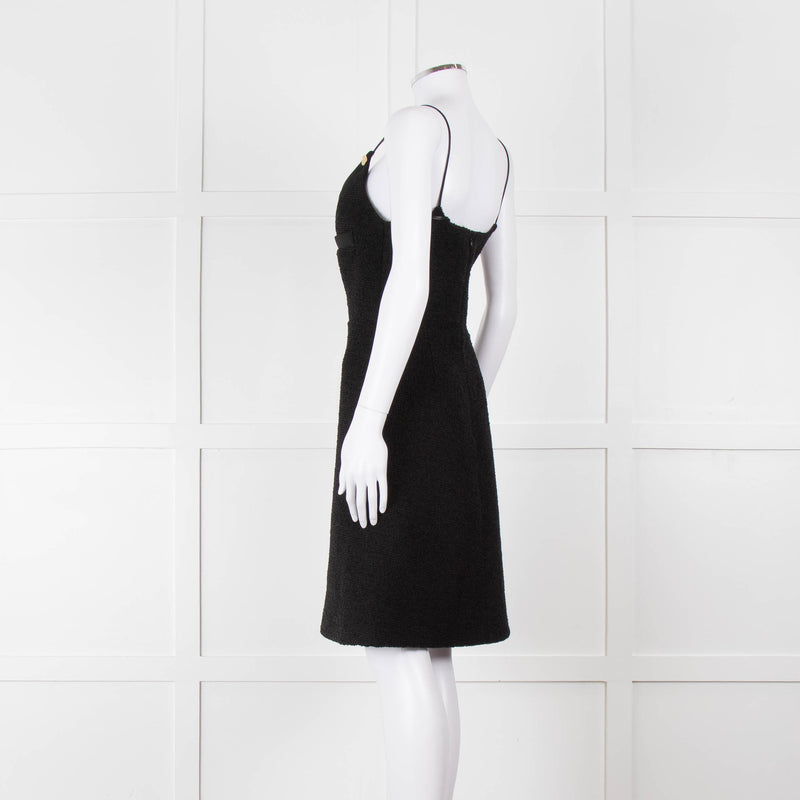 Louis Vuitton Black Boucle Strappy Dress with Gold Button Detail