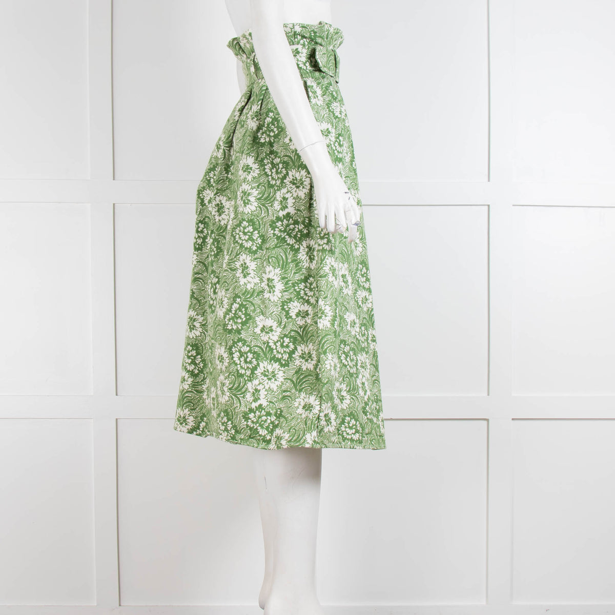 Shrimps Green White Floral Pleated Cotton Skirt