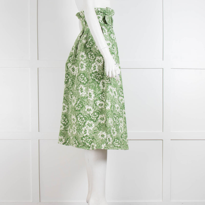 Shrimps Green White Floral Pleated Cotton Skirt