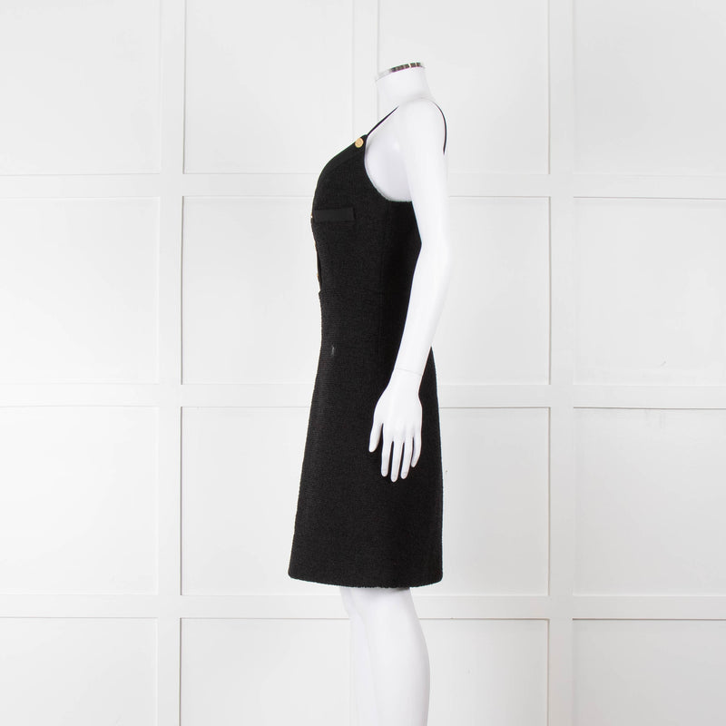 Louis Vuitton Black Boucle Strappy Dress with Gold Button Detail