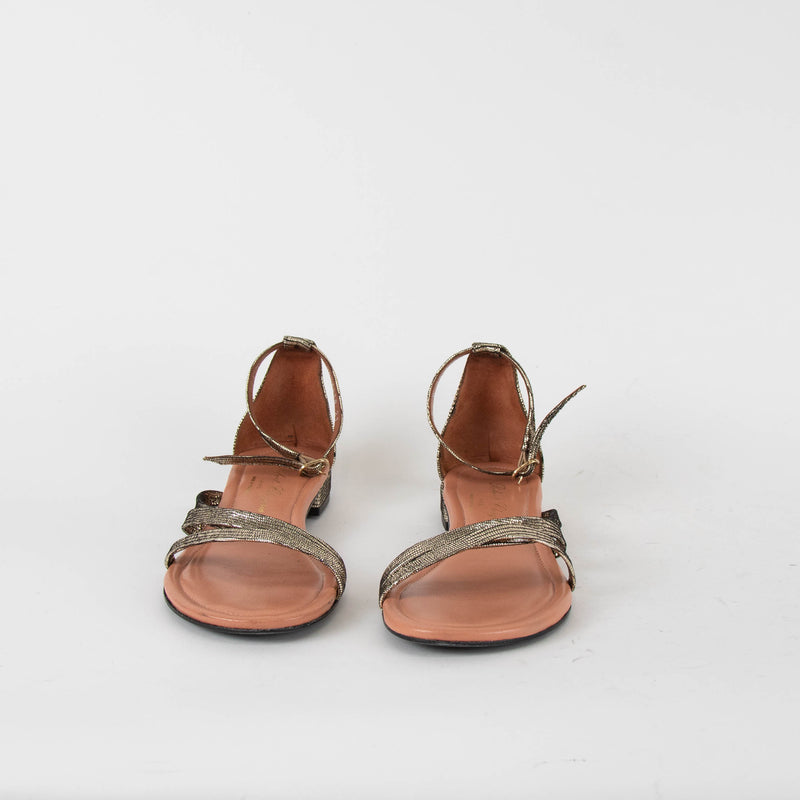 Robert Clergerie Bronze Metallic Flat Ankle Strap Sandals