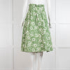 Shrimps Green White Floral Pleated Cotton Skirt