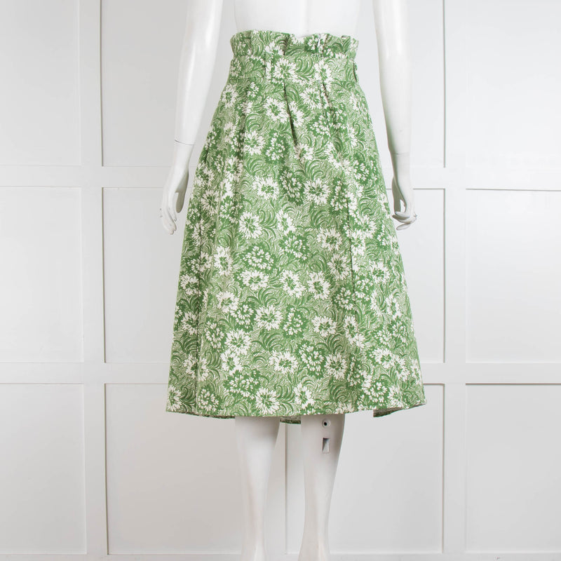 Shrimps Green White Floral Pleated Cotton Skirt