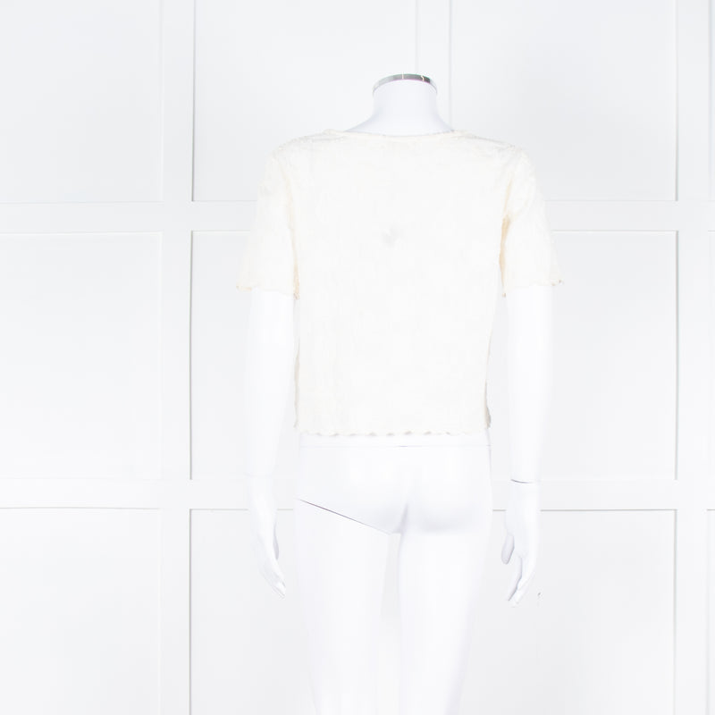 Maje Cream Embroidered Short Sleeve Cotton Top