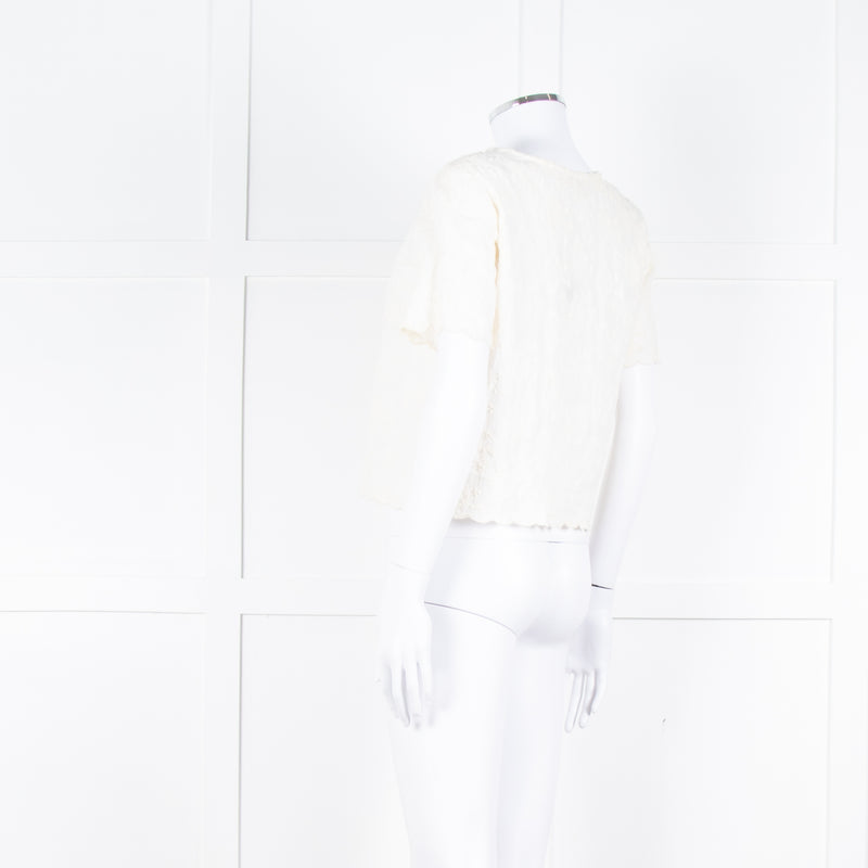 Maje Cream Embroidered Short Sleeve Cotton Top