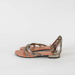 Robert Clergerie Bronze Metallic Flat Ankle Strap Sandals
