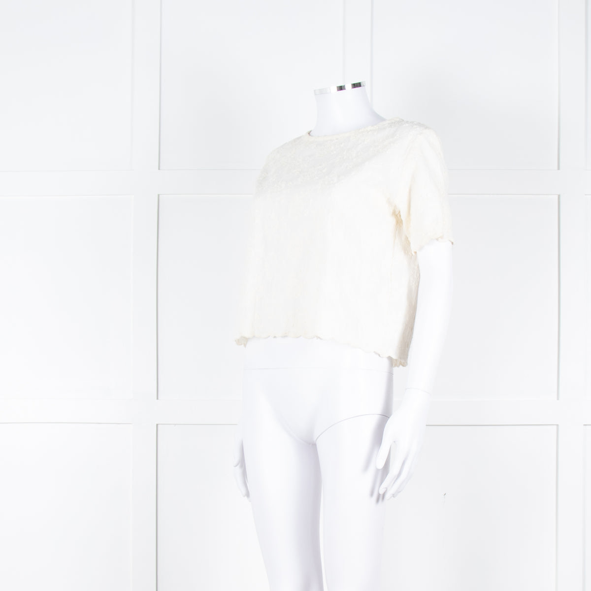 Maje Cream Embroidered Short Sleeve Cotton Top