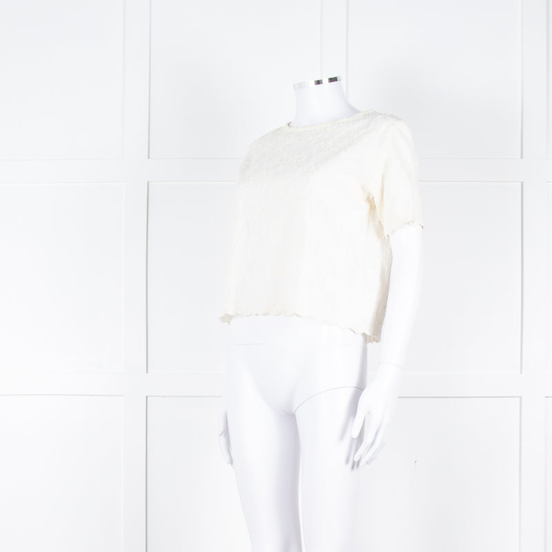 Maje Cream Embroidered Short Sleeve Cotton Top