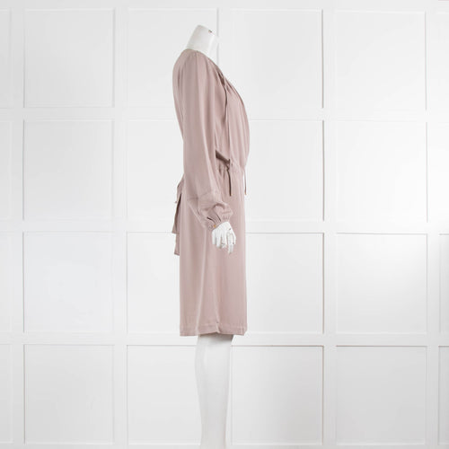 Diane Von Furstenburg Taupe Silk Wrap Short Long Sleeve Dress