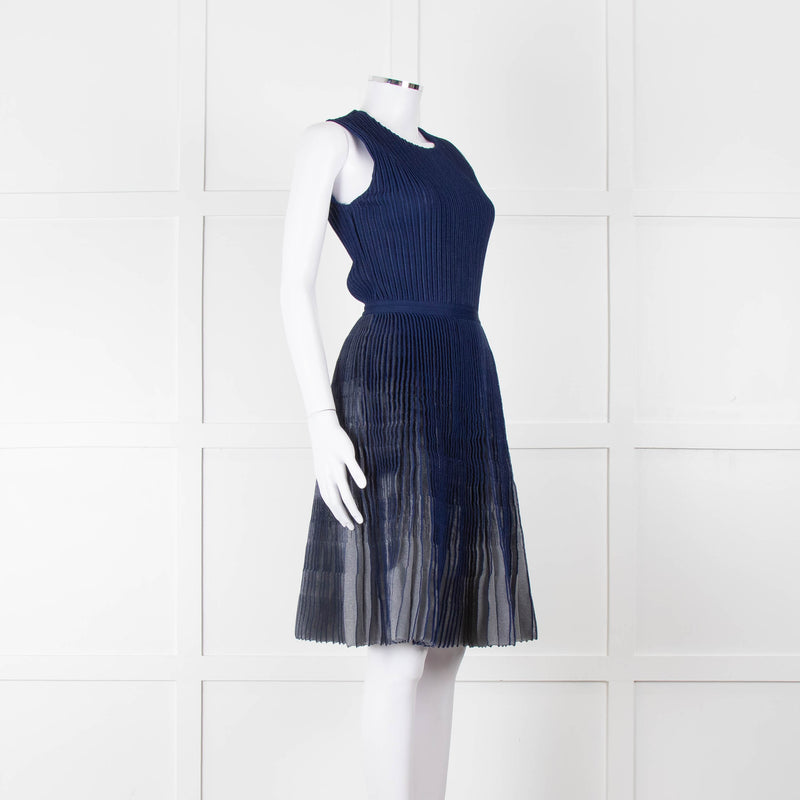 Christian Dior Blue Mesh Plisse Sleeveless Dress