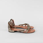 Robert Clergerie Bronze Metallic Flat Ankle Strap Sandals