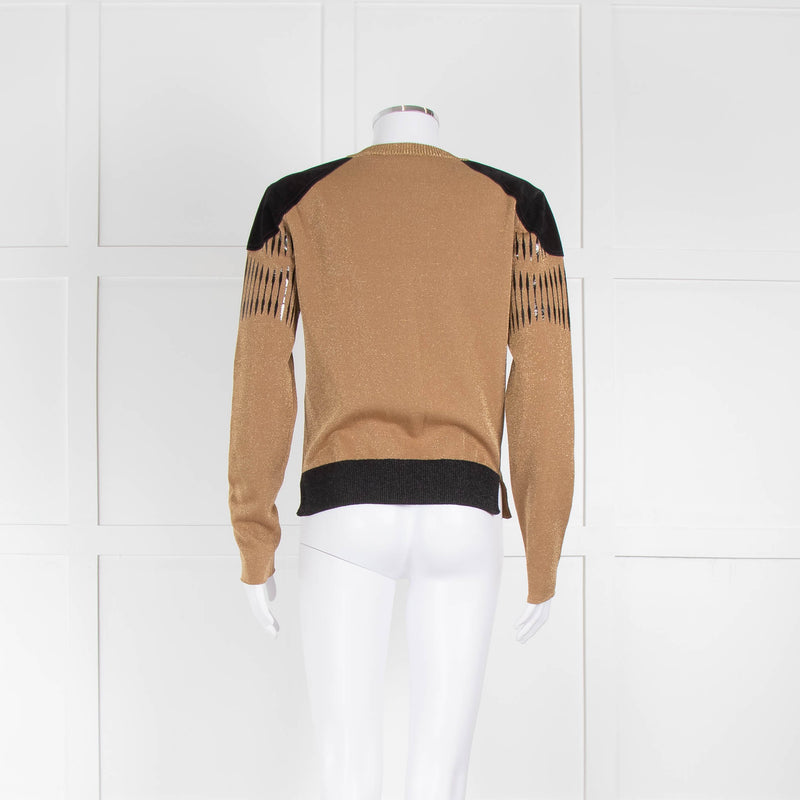 Louis Vuitton Gold Black Suede Patch Sweater