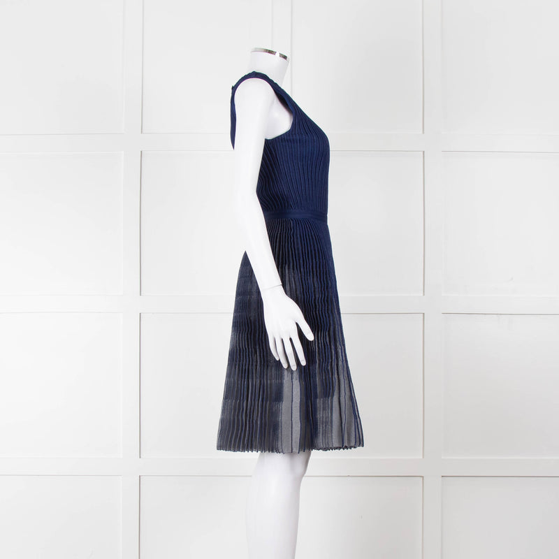 Christian Dior Blue Mesh Plisse Sleeveless Dress