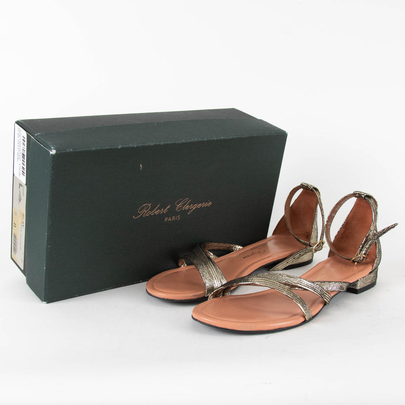 Robert Clergerie Bronze Metallic Flat Ankle Strap Sandals