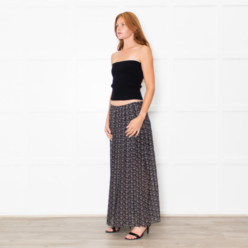 See By Chloe Black White Ditzy Floral Pleated Maxi Skirt