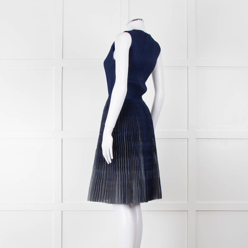 Christian Dior Blue Mesh Plisse Sleeveless Dress