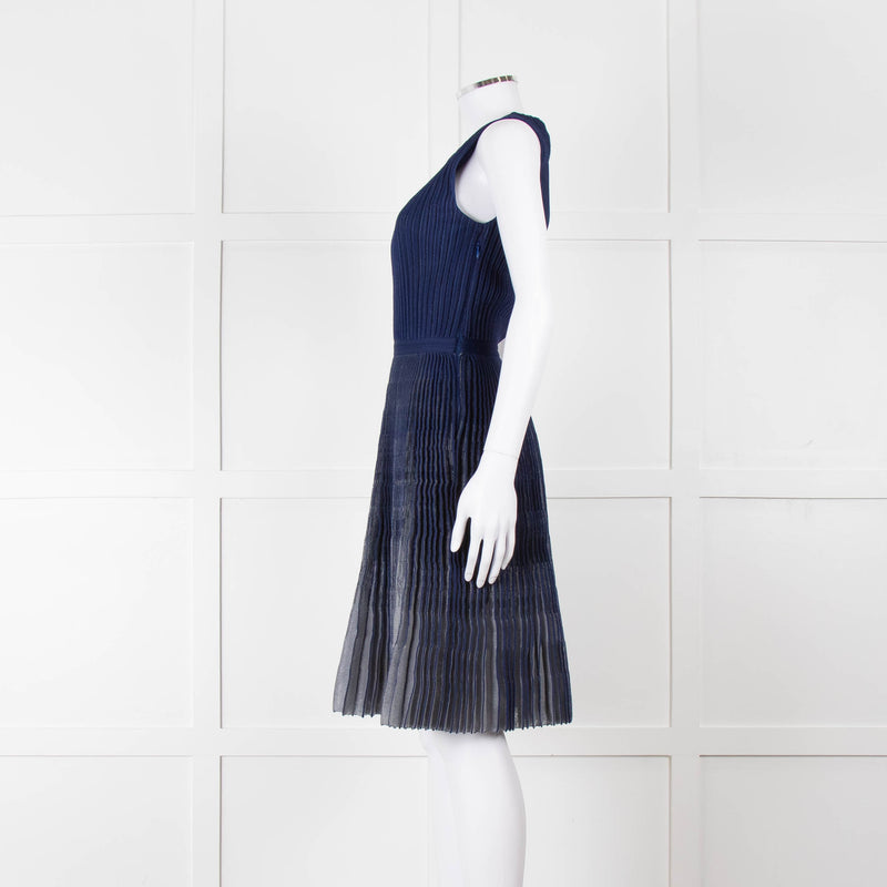 Christian Dior Blue Mesh Plisse Sleeveless Dress