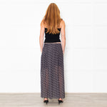 See By Chloe Black White Ditzy Floral Pleated Maxi Skirt