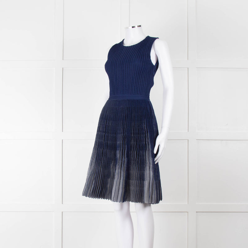 Christian Dior Blue Mesh Plisse Sleeveless Dress