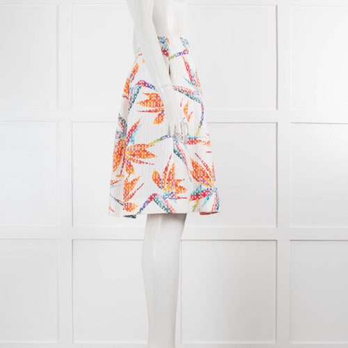 Fendi White Orange Bird Of Paradise Jacquard Full Skirt