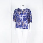 Velvet Blue Brown Floral Short Sleeve Fine Cotton Top