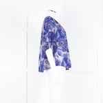 Velvet Blue Brown Floral Short Sleeve Fine Cotton Top