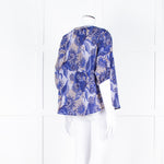 Velvet Blue Brown Floral Short Sleeve Fine Cotton Top