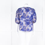 Velvet Blue Brown Floral Short Sleeve Fine Cotton Top