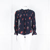 Ba&sh Navy Orange Floral Pleated Detail Long Sleeve Top
