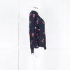 Ba&sh Navy Orange Floral Pleated Detail Long Sleeve Top